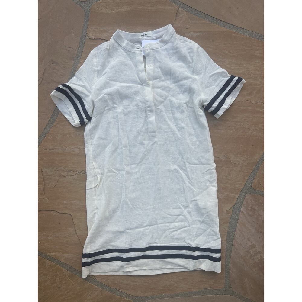 Mod Ref Womens Medium Dress Ivory Navy Stripe Short Sleeve Pullover NWT